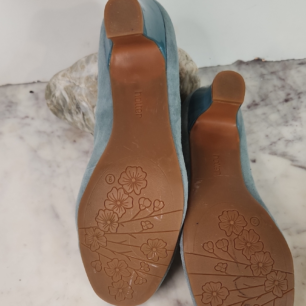 Hotter Suede & Patent Leather Teal Color T-Strap Heels Sz11 (Unisex) - Picture 4 of 10